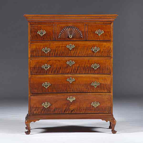 Appraisal: Curly Maple Chest of Drawers American Connecticut ca - an