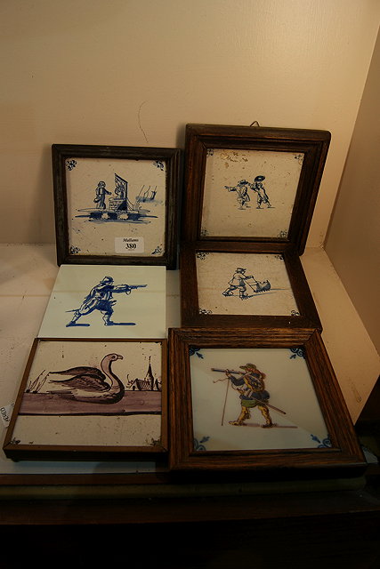 Appraisal: FIVE VARIOUS DELFT POTTERY TILES framed