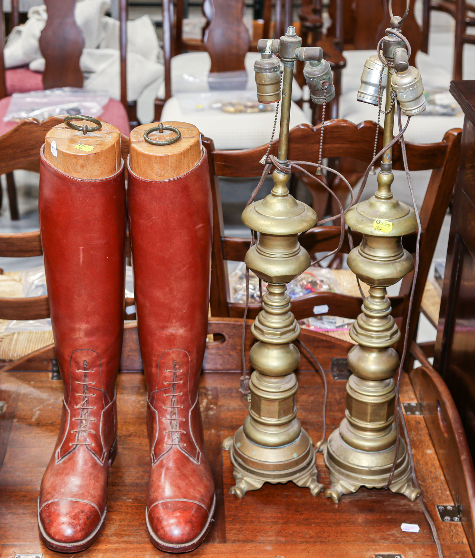 Appraisal: A PAIR OF ANTIQUE RIDING BOOTS A PAIR OF BRASS