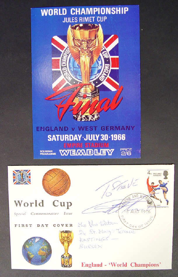 Appraisal: Autographed World Cup first day stamp cover signed by Geoff