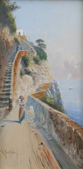 Appraisal: BATTISTA Giovanni Italian - ''Road to Capri'' Gouache '' x