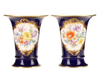 Appraisal: Pair Meissen Cobalt Floral Decorated Vases Meissen German founded circa