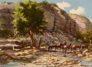 Appraisal: Olaf Wieghorst - Watering Hole at Shastaoil on canvas inchessigned