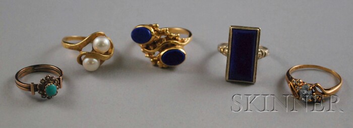 Appraisal: Five Gold Gem-set Rings a kt white gold and lapis