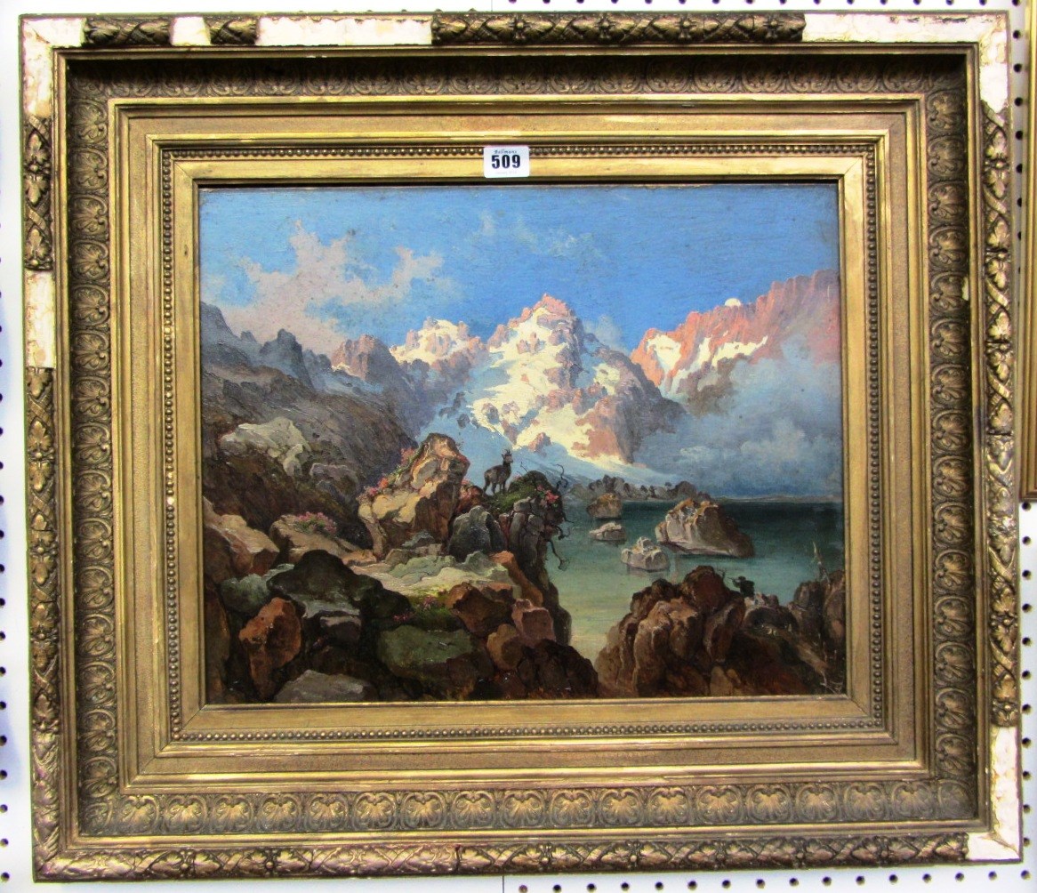 Appraisal: Carl Hasch - Huntsmen before an Alpine lake oil on