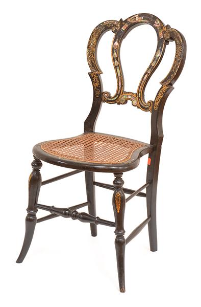 Appraisal: VICTORIAN LACQUER SIDE SALON CHAIR WITH MOTHER OF PEARL INLAY