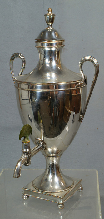 Appraisal: Small Sheffield silver hot water urn with Armorial h with