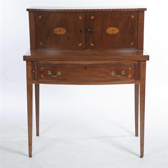 Appraisal: DROP LID DESK Bow front mahogany with band and shell