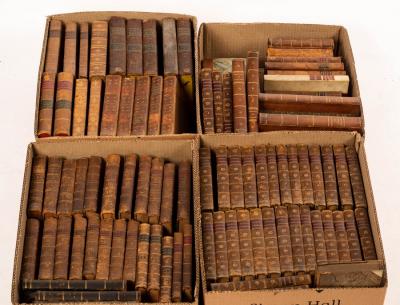 Appraisal: A quantity of leather bound volumes approximately in four boxes