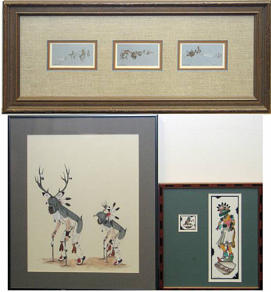 Appraisal: Two paintings and a reproduction print Art Menchego two dancers