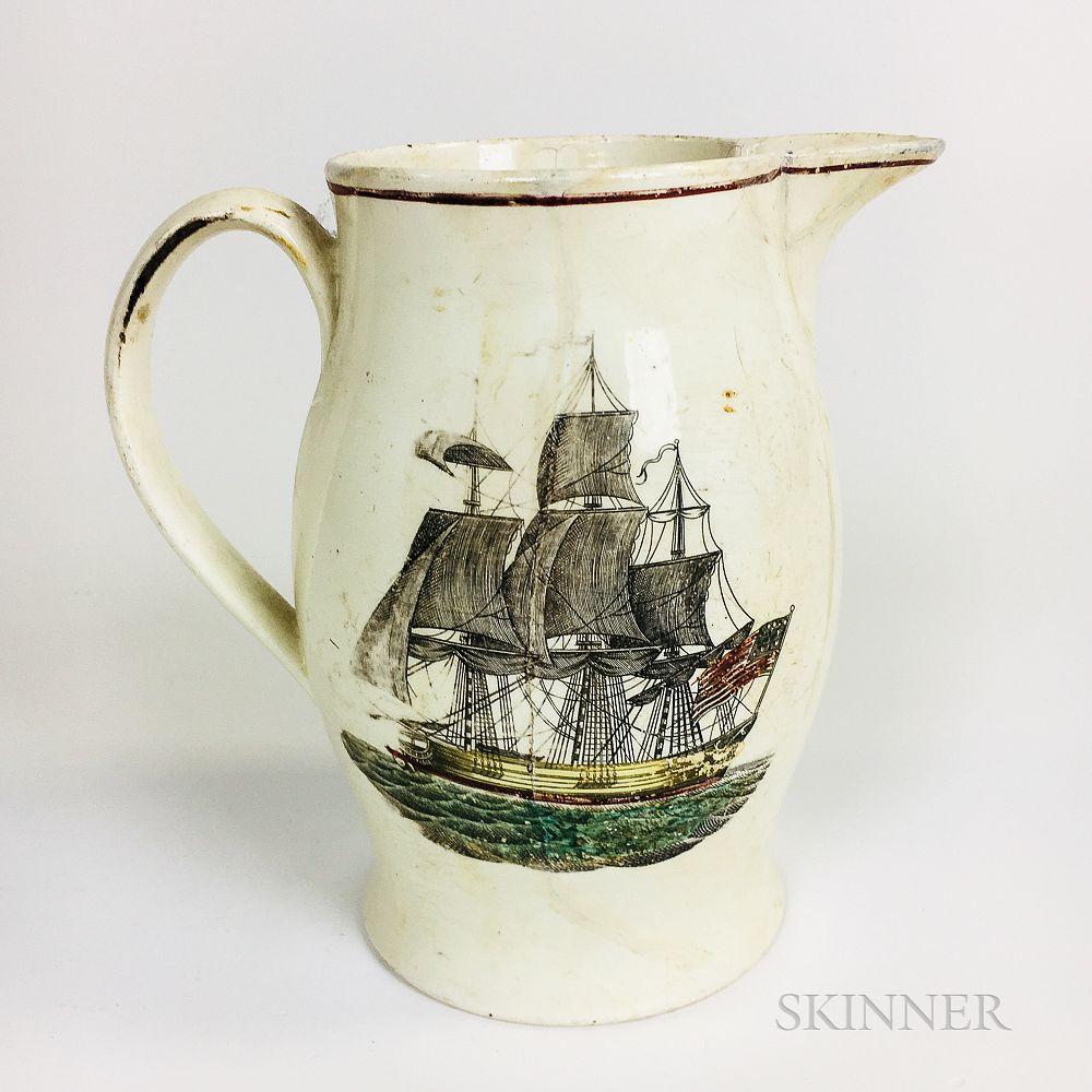 Appraisal: English Transfer-decorated Creamware Pitcher English Transfer-decorated Creamware Pitcher early th