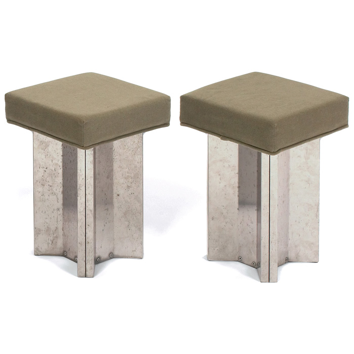 Appraisal: Maison Jansen stools two France steel bases support upholstered seats