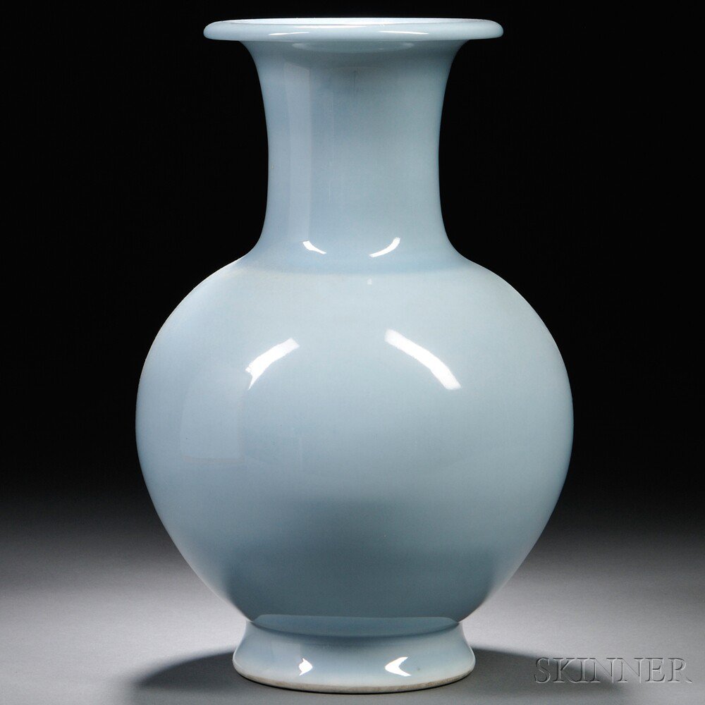 Appraisal: Sky Blue-glazed Vase China bottle-shape with flared mouth decorated with