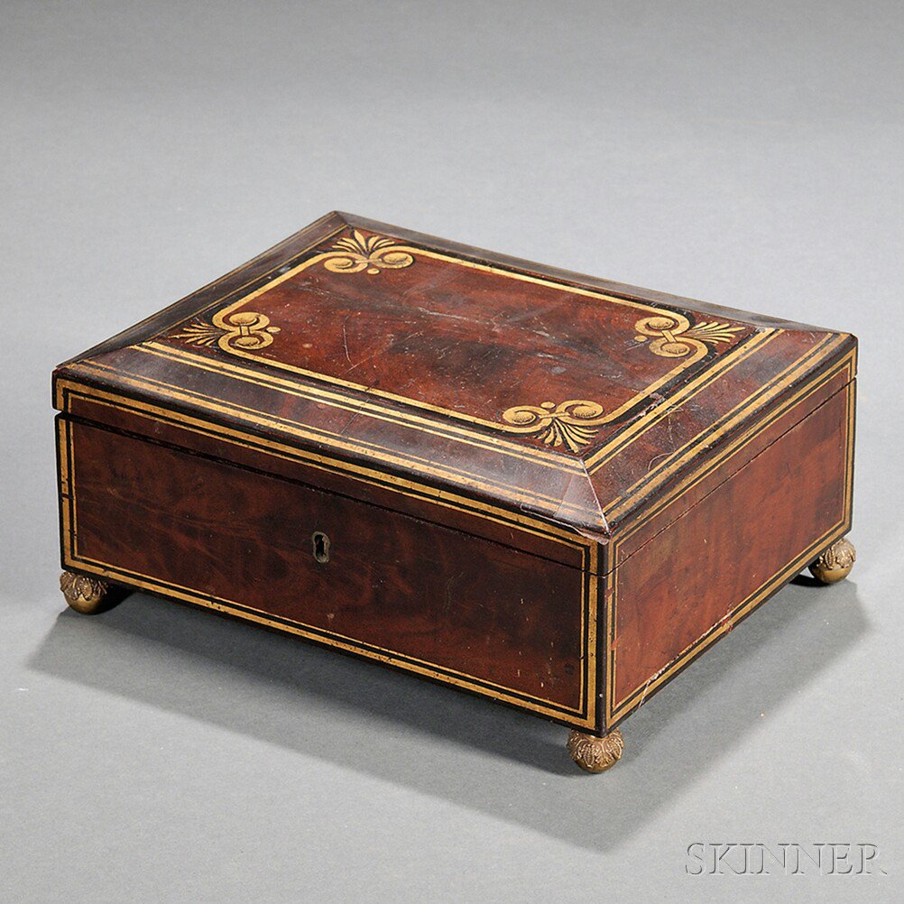 Appraisal: Mahogany Parcel-gilt Sewing Box possibly Massachusetts c - the rectangular