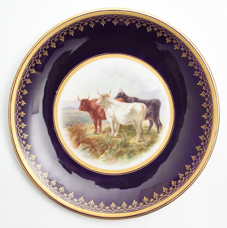 Appraisal: th CENTURY ENGLISH PORCELAIN CABINET PLATE PAINTED WITH HIGHLAND CATTLE