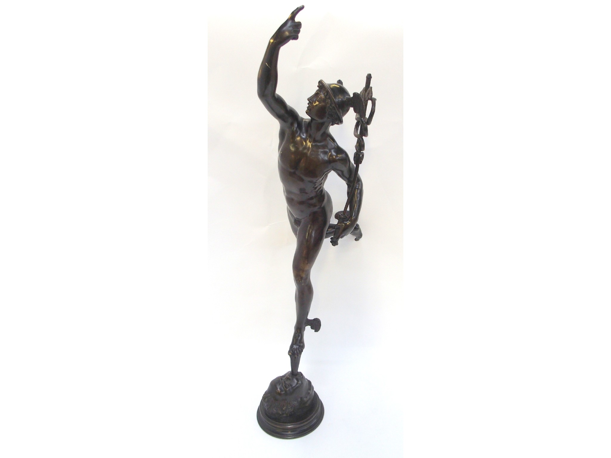 Appraisal: Bronzed metal figure of Mercury