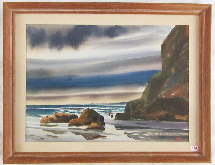 Appraisal: CHARLES MULVEY WATERCOLOR ON PAPER Oregon - Seascape with two