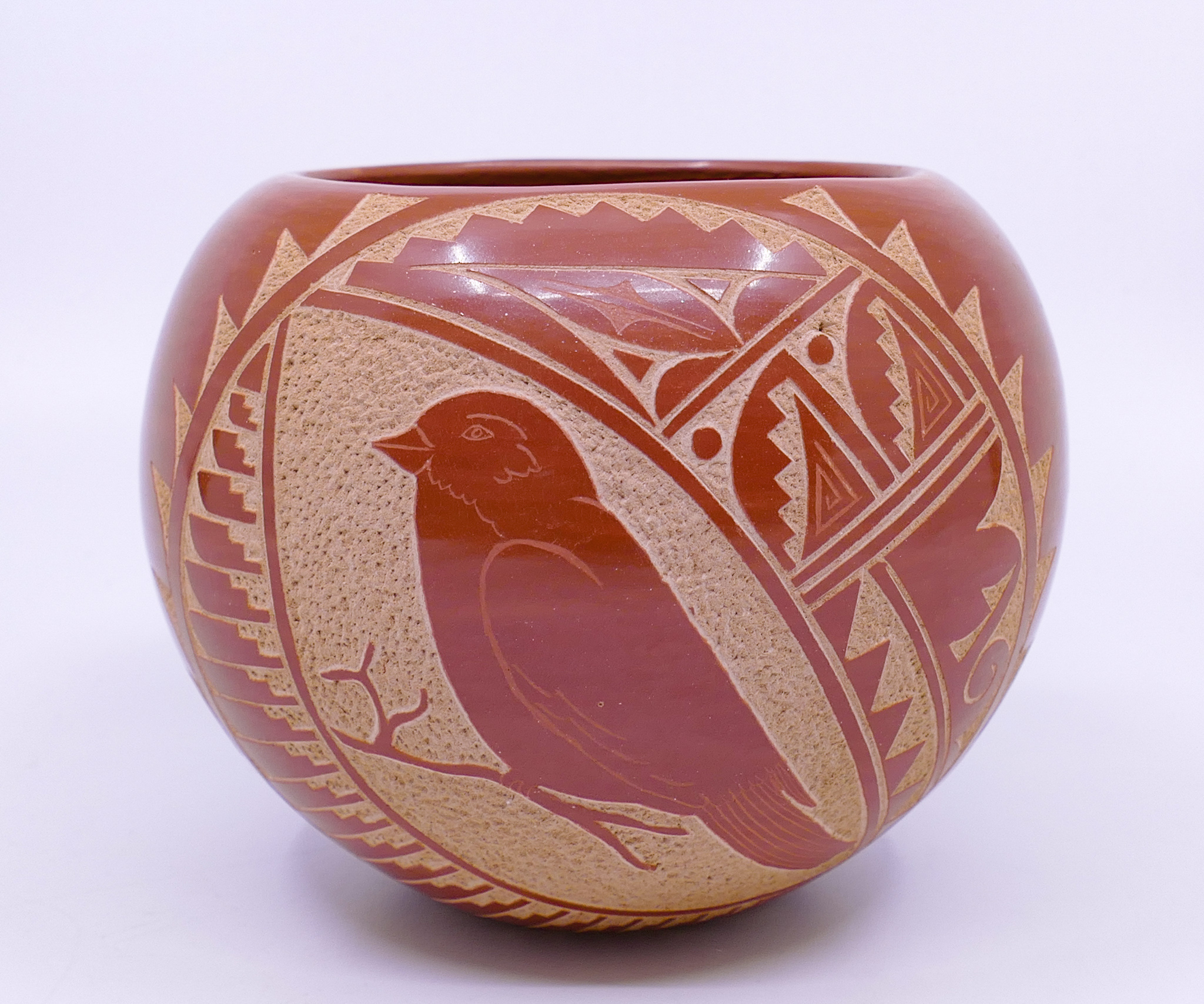 Appraisal: Carol Vigil Jemez Carved Redware Pot- ''