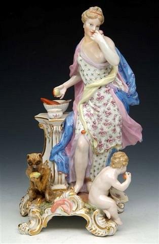 Appraisal: A MEISSEN PORCELAIN GROUP portraying a scantily clad girl classical