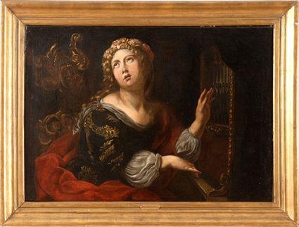 Appraisal: ITALIAN SCHOOL PORTRAIT OF A WOMAN PLAYING AN ORGAN Oil