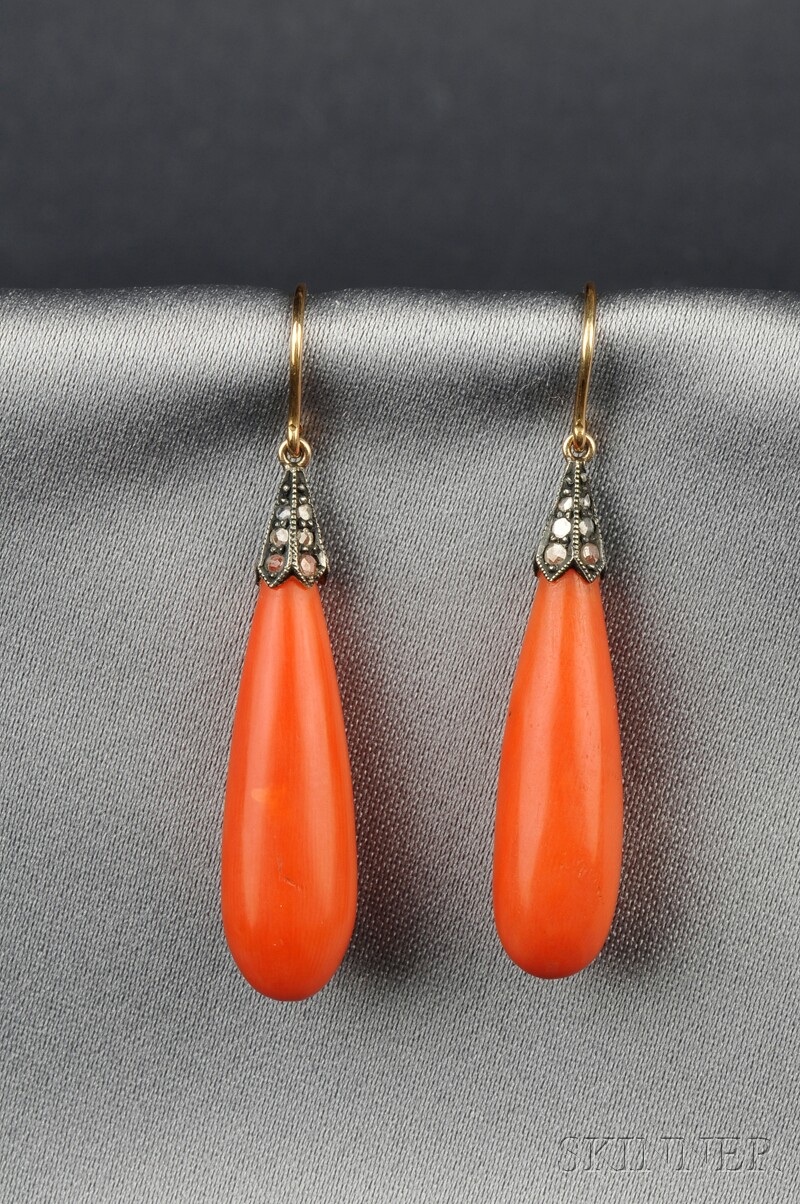 Appraisal: Coral Earpendants each with a coral drop suspended from silver