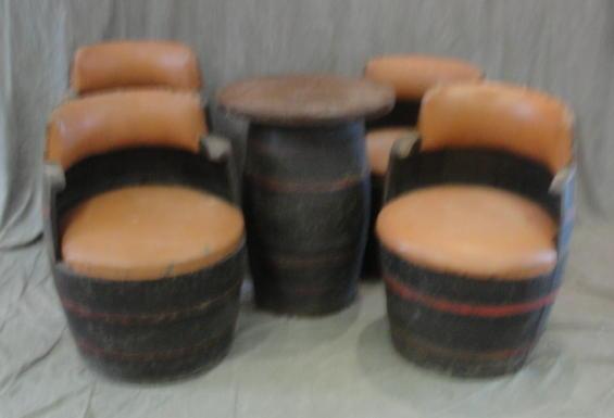 Appraisal: Art Deco Barrel Table and Chairs From a prominent NJ