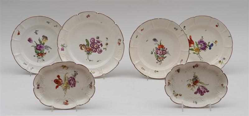 Appraisal: FOUR TH CENTURY LUDWIGSBURG FLORAL-DECORATED PLATES AND TWO OBLONG PLATES