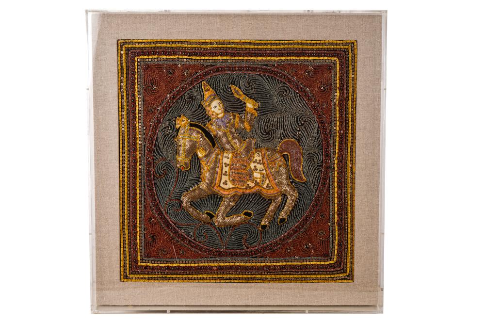 Appraisal: SOUTHEAST ASIAN TEXTILEdepicting figure on horseback x inches Condition