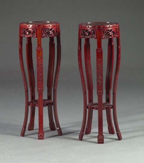 Appraisal: Pair of Circular Asian Hardwood Plant Stands the incised top