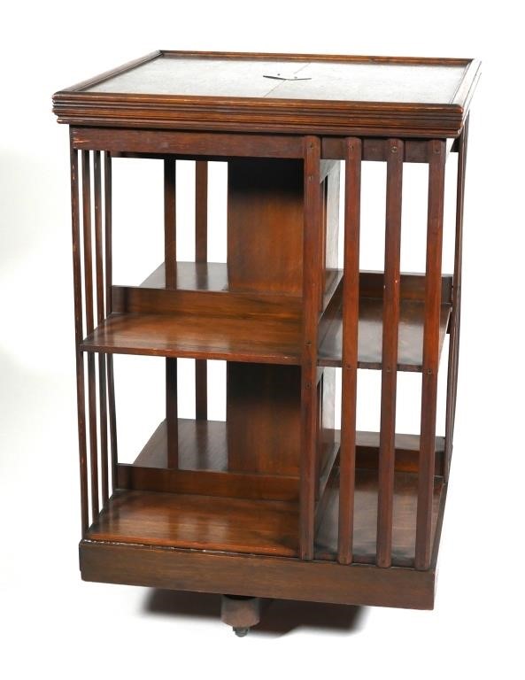 Appraisal: Antique oak rotating bookcase Top of bookcase has a hallmarked