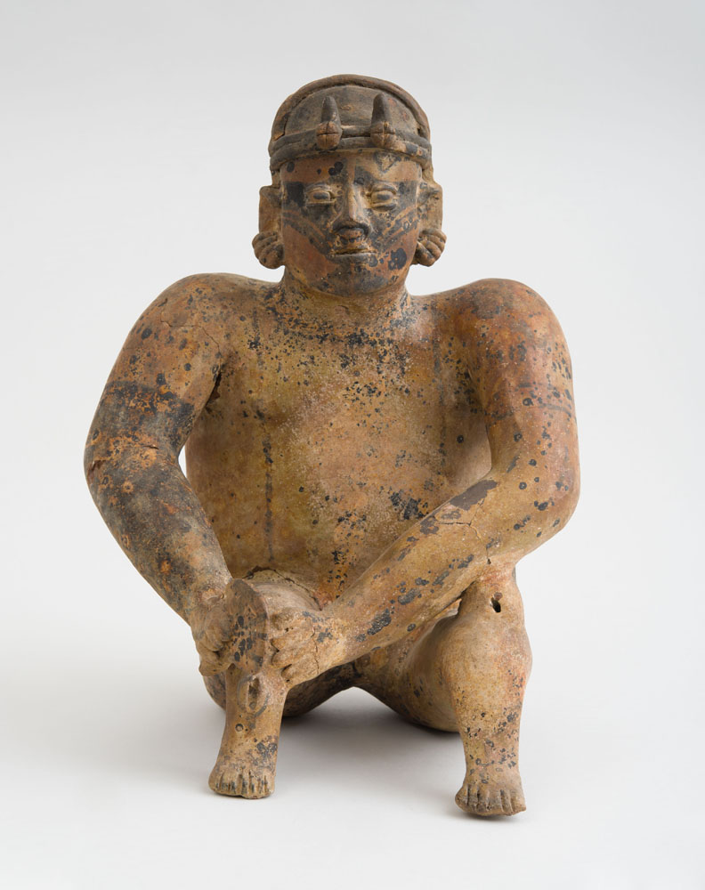 Appraisal: NAYARIT PROTOCLASSICAL POTTERY SEATED MALE FIGURE Traces of polychrome decoration