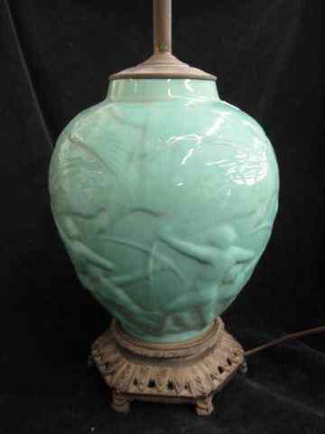 Appraisal: Muncie Art Pottery Lamp Art Deco nude archer bird decor