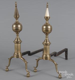 Appraisal: Pair of New York Federal brass andirons ca '' h