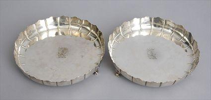 Appraisal: PAIR OF GEORGE II ARMORIAL SILVER BERRY DISHES Maker's mark