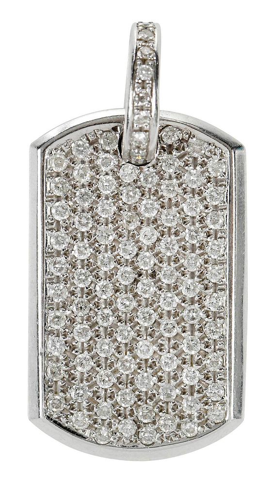 Appraisal: kt Diamond Pendant dog tag design approx round brilliant diamonds