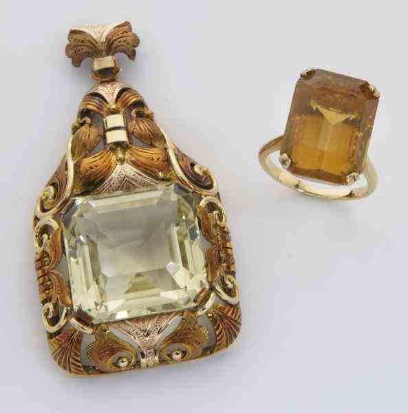 Appraisal: K gold and citrine pendant and dinner ring the pendant