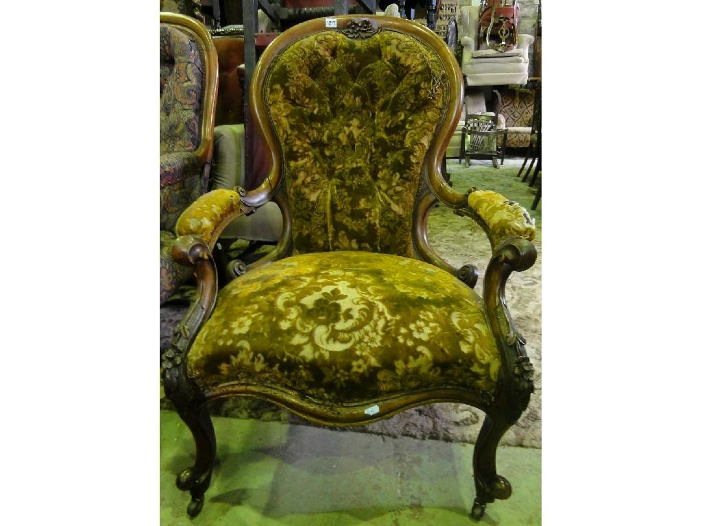 Appraisal: A Victorian spoon back drawing room chair with cut moquet