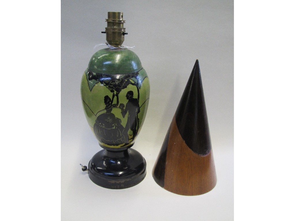 Appraisal: Painted wood lamp base decorated with a silhouette of a