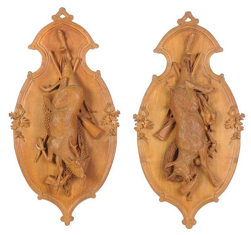 Appraisal: Pair Black Forest Hunt Trophy Plaques Continental late th century