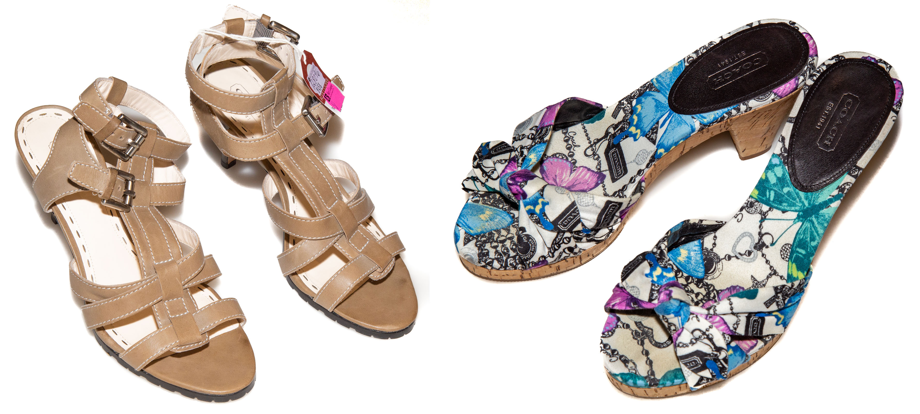 Appraisal: TWO PAIRS COACH SANDALS both size including taupe leather sandals