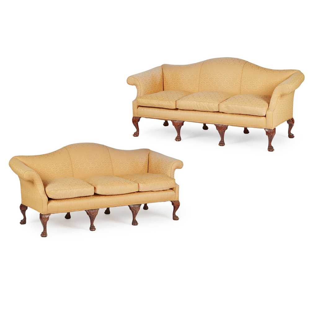 Appraisal: PAIR OF GEORGIAN STYLE MAHOGANY FRAMED SOFAS TH CENTURY with