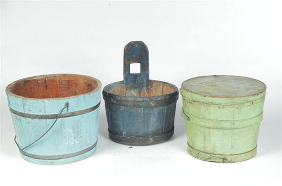 Appraisal: THREE BUCKETS American nd half th century pine Stave construction