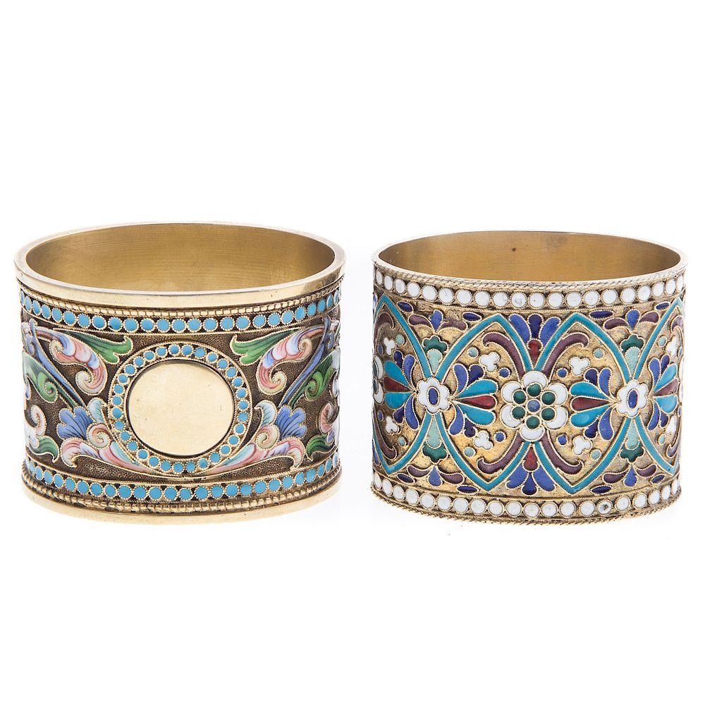 Appraisal: Two Russian cloisonne enamel silver napkin rings each approx in