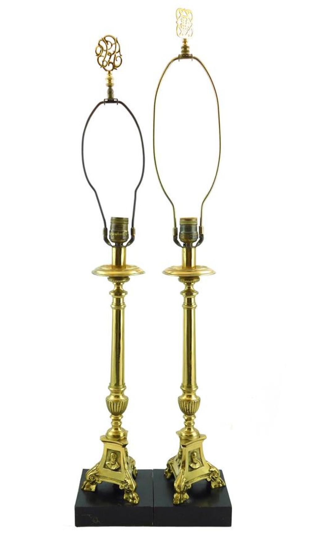 Appraisal: Pair of William IV style brass candlesticks mounted and electrified