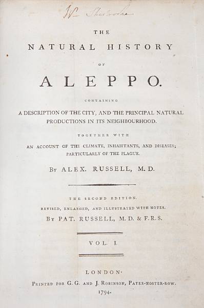 Appraisal: Russell Alex The Natural History of Aleppo L G G