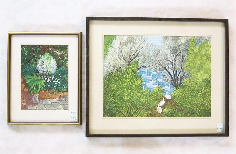 Appraisal: CLIVE DAVIES TWO WATERCOLORS ON PAPER Wales Oregon - Swans'