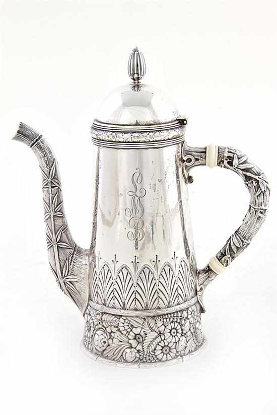 Appraisal: Gorham aesthetic sterling coffeepot dated egg-shaped finial on domed hinged