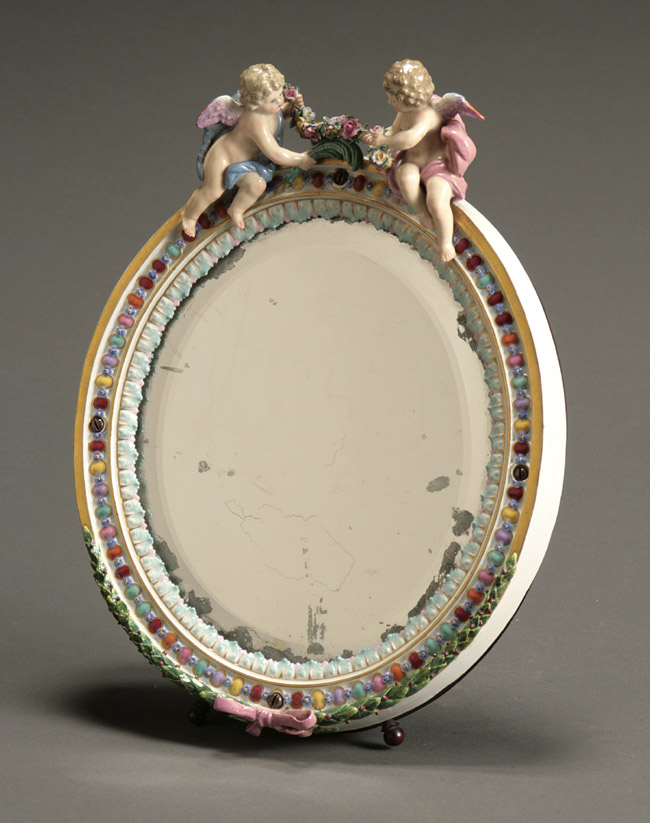 Appraisal: Meissen Figural Oval Mirror Late th-Early th Century Outside Decorated