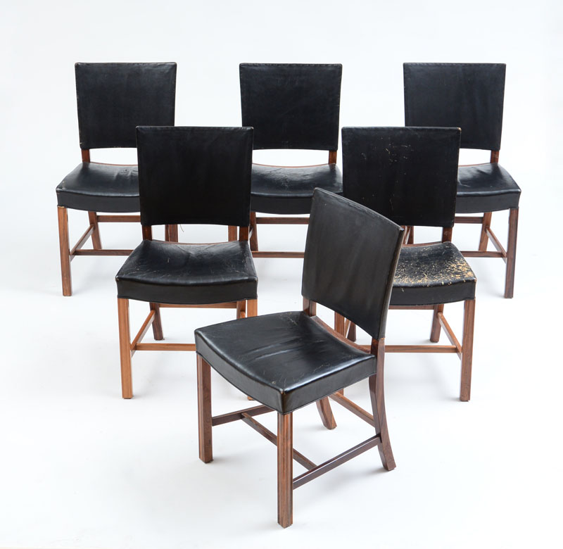 Appraisal: KAARE KLINT FOR RUD RASMUSSEN DENMARK SIX ROSEWOOD BARCELONA DINING