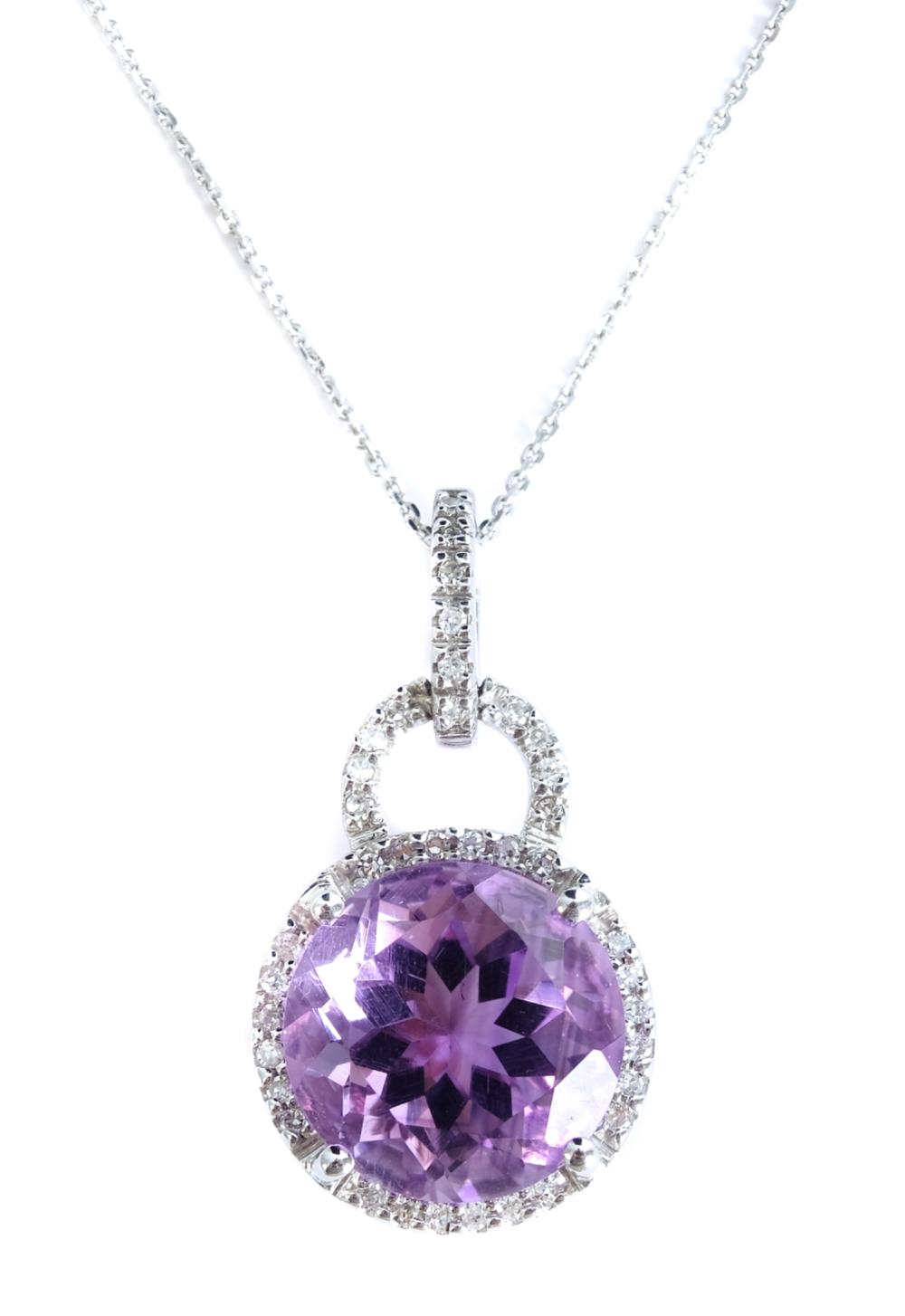 Appraisal: K WG BSH DIAMOND AMETHYST PENDANT NECKLACE K white gold